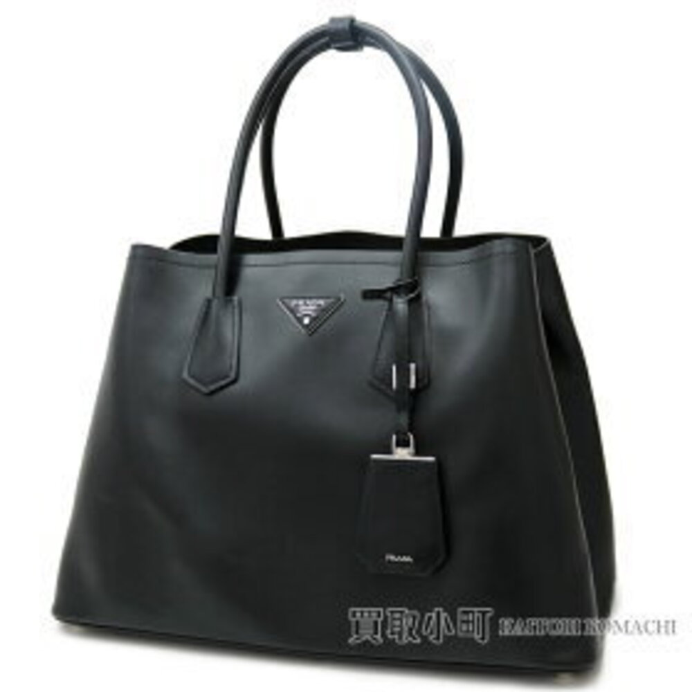 PRADA Double Bag Black City Calf Leather Triangle Logo